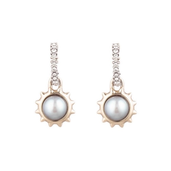 ALEXIS BITTAR • NEW  Gold Silver Sculpted Georgian Star Sun Pearl Drop Earrings - Picture 8 of 15